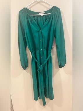 NWT Harper and Gray Green Smocked Button Front Midi Dress-Medium